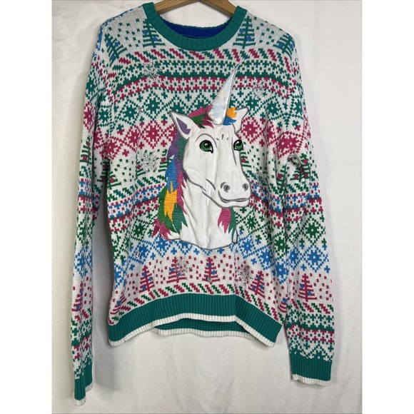 Blizzard Bay Unicorn Ugly Christmas Sweater Size Medium - Picture 1 of 9